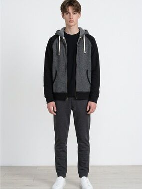 Sonoma Men's Charcoal Gray and Black Zip-Up Hooded Sweater